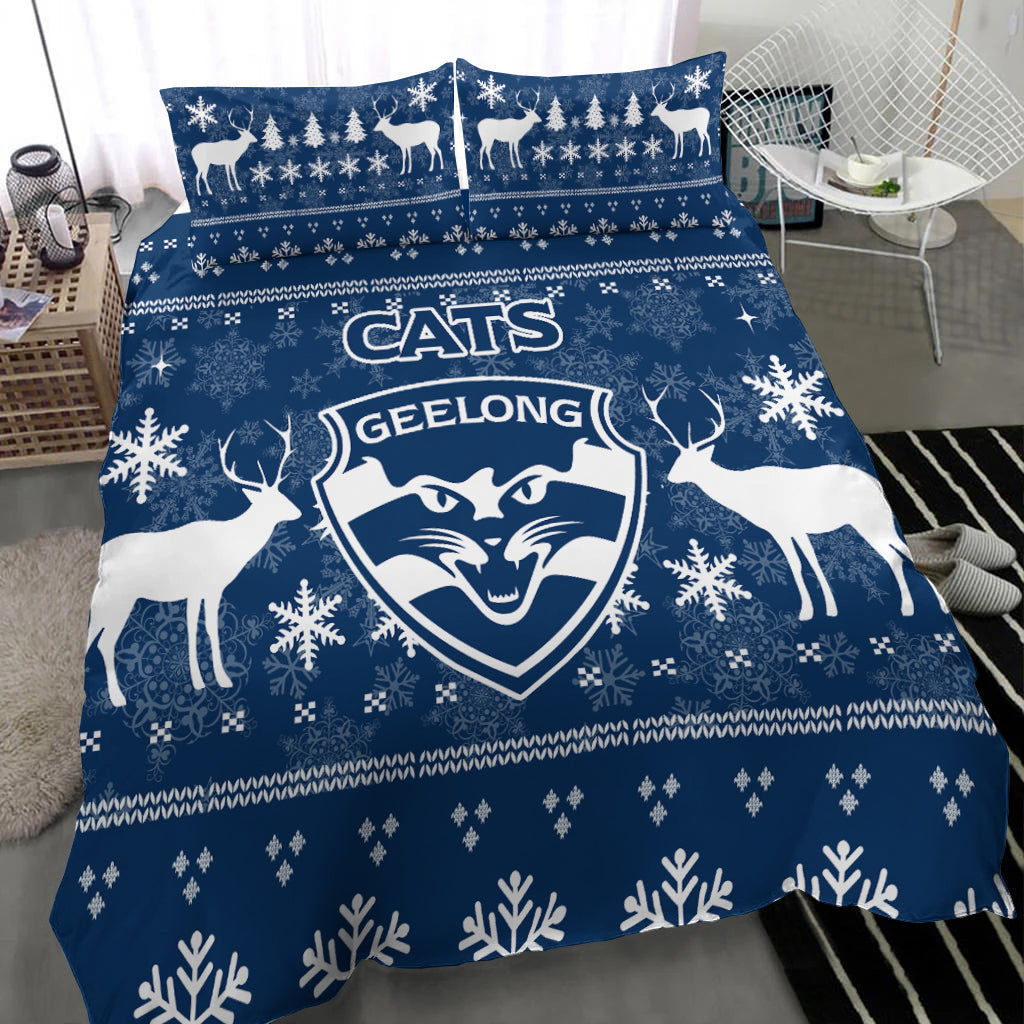 Geelong Cats Bedding Set - Christmas Ugly Style - - Vibe Hoodie Shop