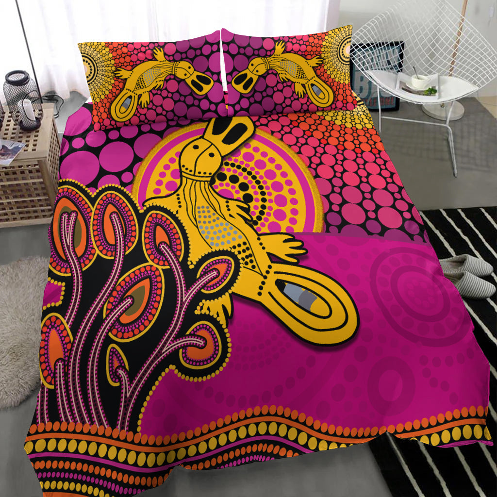 Aboriginal Platypus Bedding Set Tree On The Hill Sunshine Ver.02 - Vibe Hoodie Shop