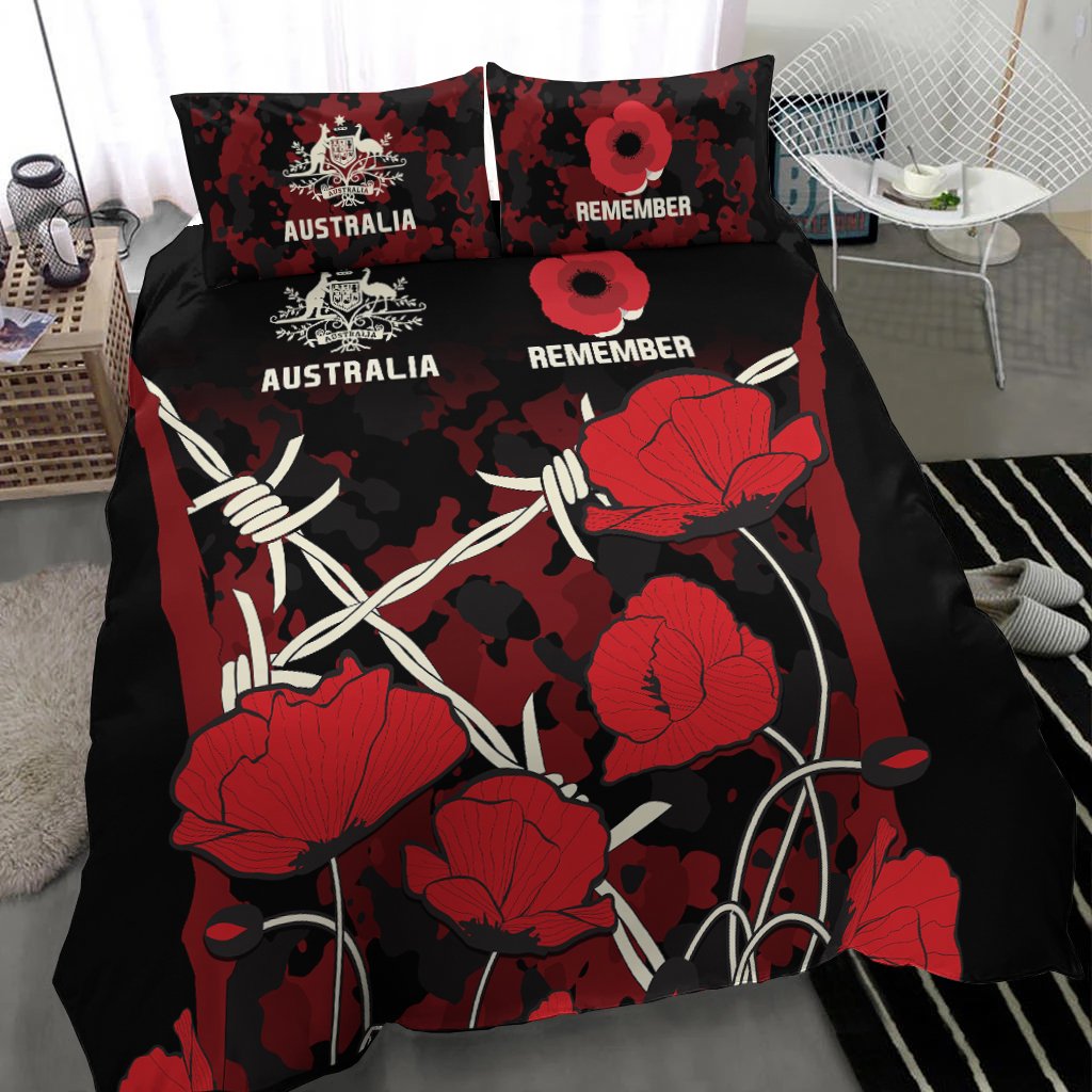 ANZAC Bedding Set - ANZAC with Remembrance Poppy Flower - Vibe Hoodie Shop