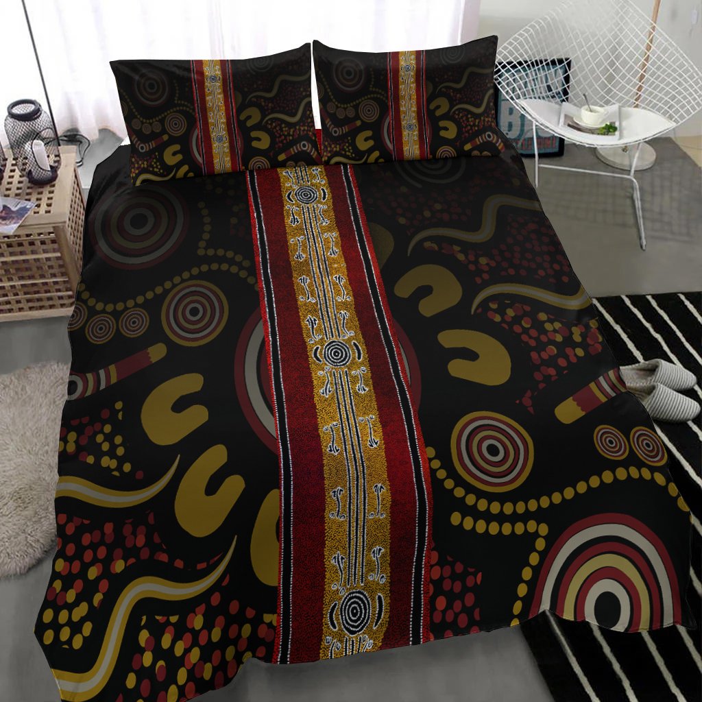 Bedding Set - Aboriginal Dot Panting Art Stripe Lines - Vibe Hoodie Shop