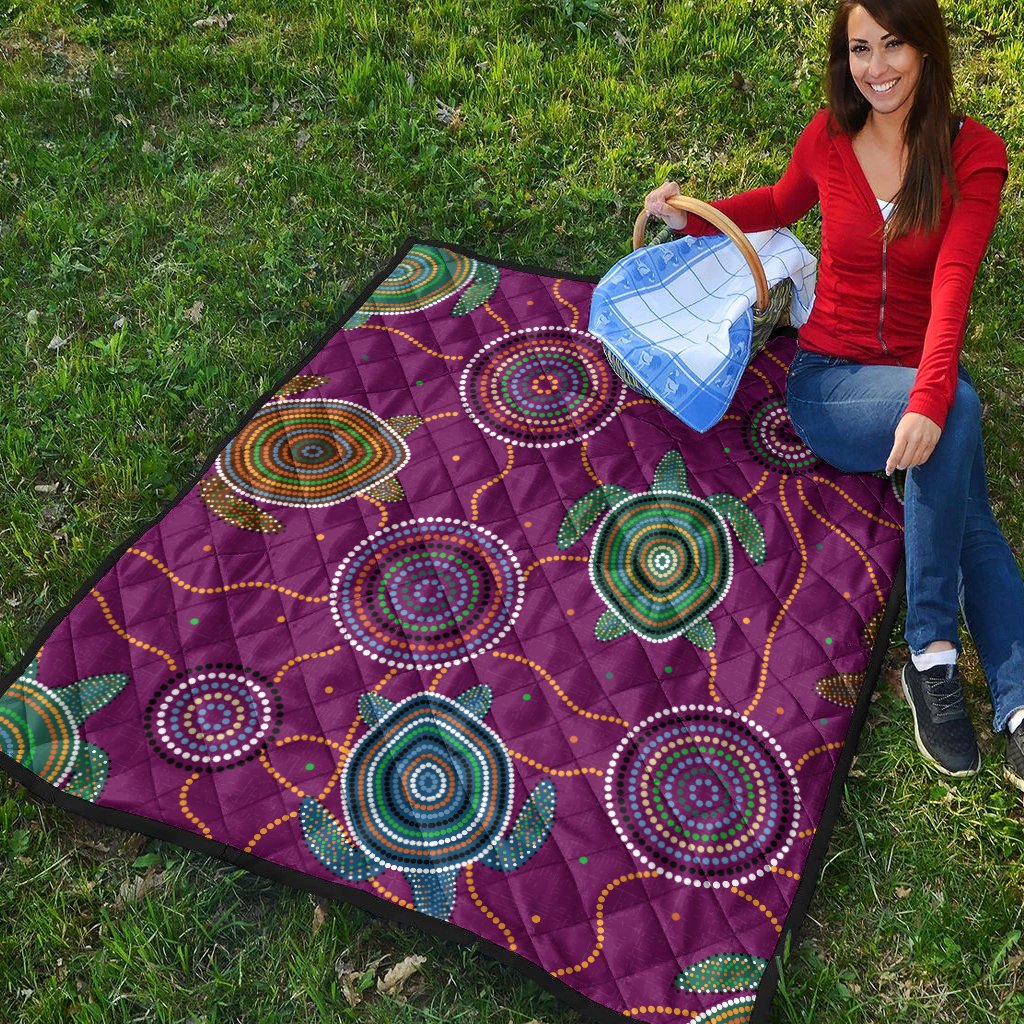 Premium Quilts - Aboriginal Turtle Purple Australia Dot Patterns - Vibe Hoodie Shop