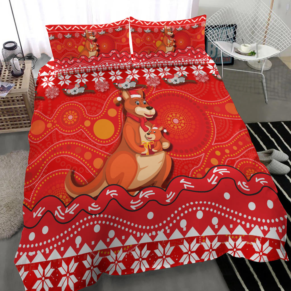 Australia Christmas Kangaroo Family Aboriginal Art Bedding Set - - Vibe Hoodie Shop