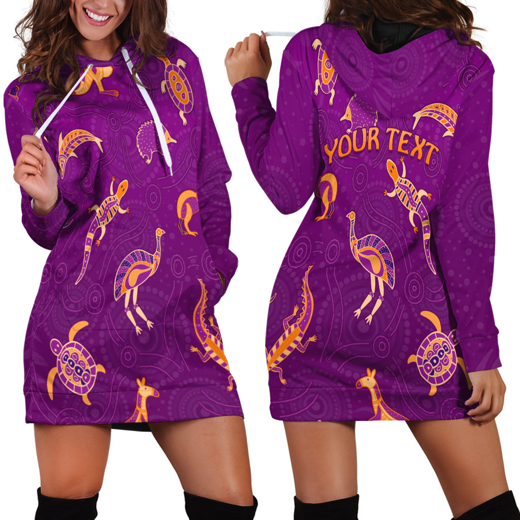 (Custom Personalised) Aboriginal Art Hoodie Dress Animals Australia Version Purple - Vibe Hoodie Shop