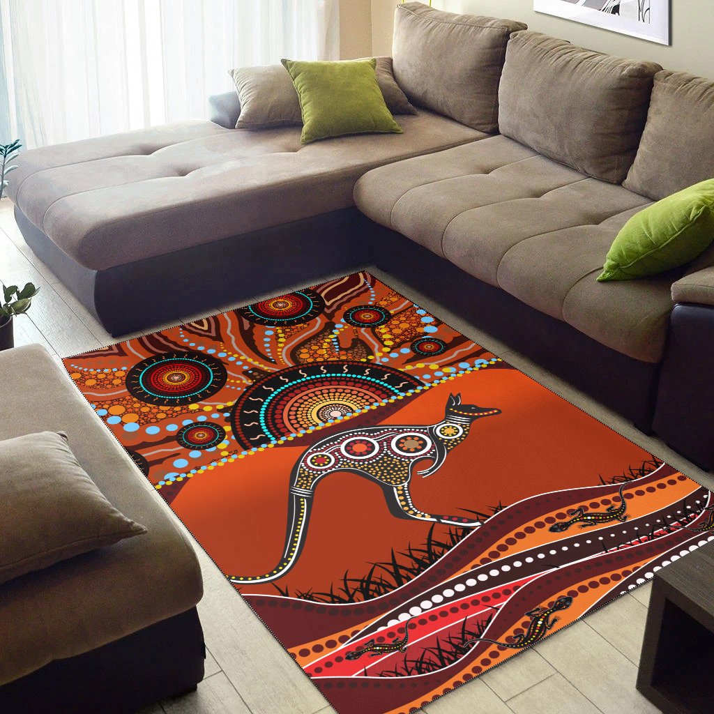 Aboriginal Area Rug - Kangaroo With Dot Painting - Vibe Hoodie Shop