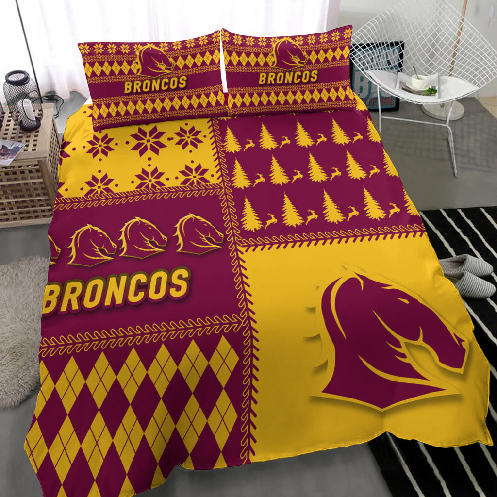 Brisbane Broncos Rugby Christmas 2022 Style Bedding Set - - Vibe Hoodie Shop