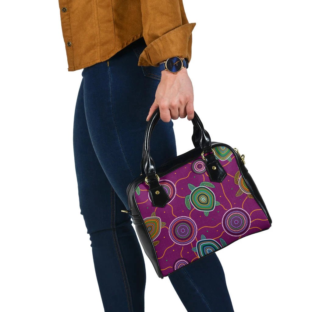 Shoulder HandBag - Aboriginal Turtle Purple Australia Dot Patterns BN17v - Vibe Hoodie Shop