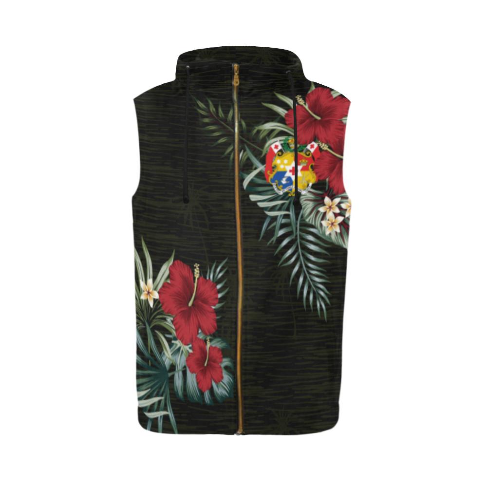 Tonga Hibiscus Zipper Sleeveless Hoodie - Vibe Hoodie Shop