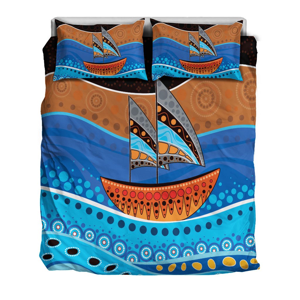 Aboriginal Bedding Set - Aboriginal Dot Painting Depicting Boat - Vibe Hoodie Shop