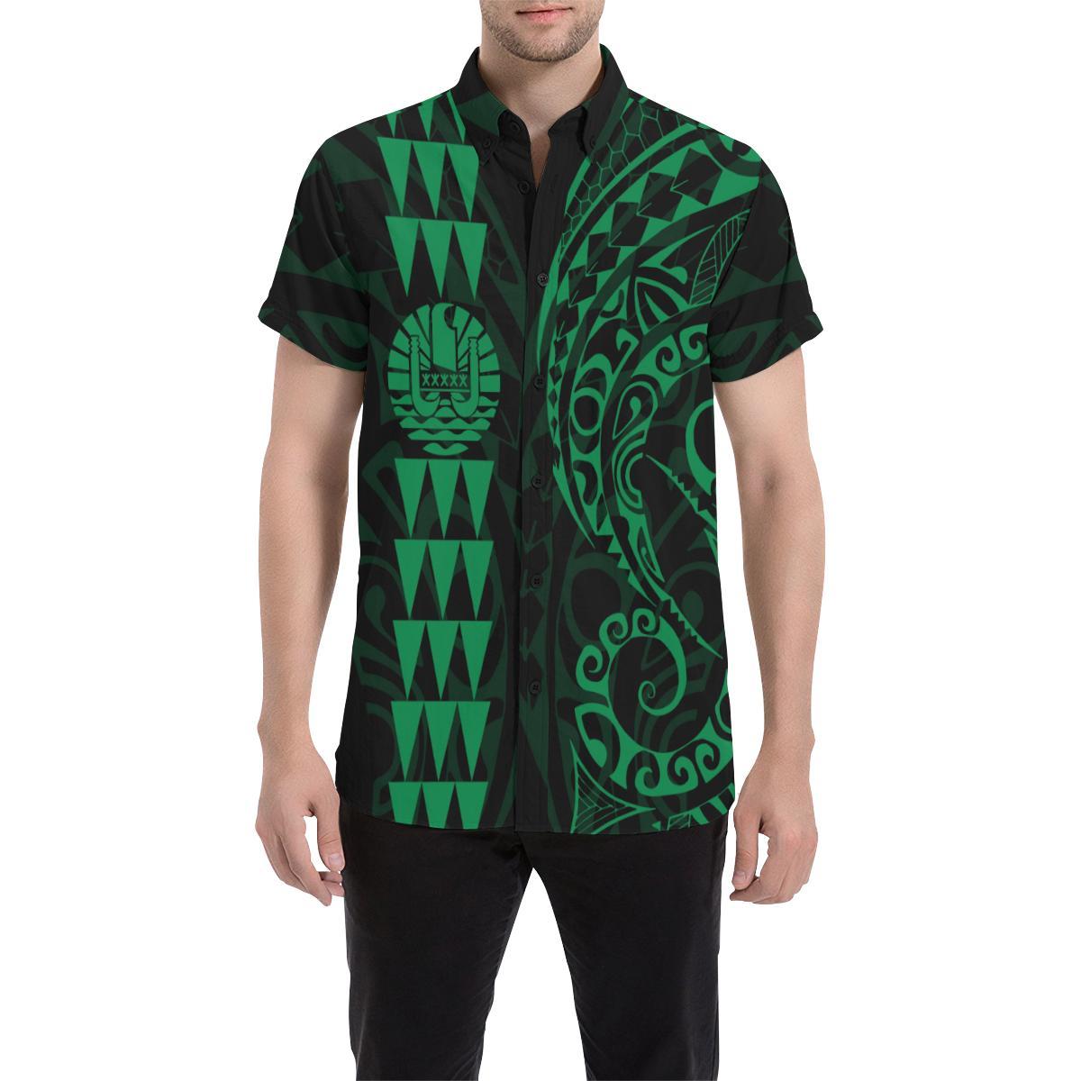 Tahiti Polynesian Short Sleeve Shirt Green - Vibe Hoodie Shop