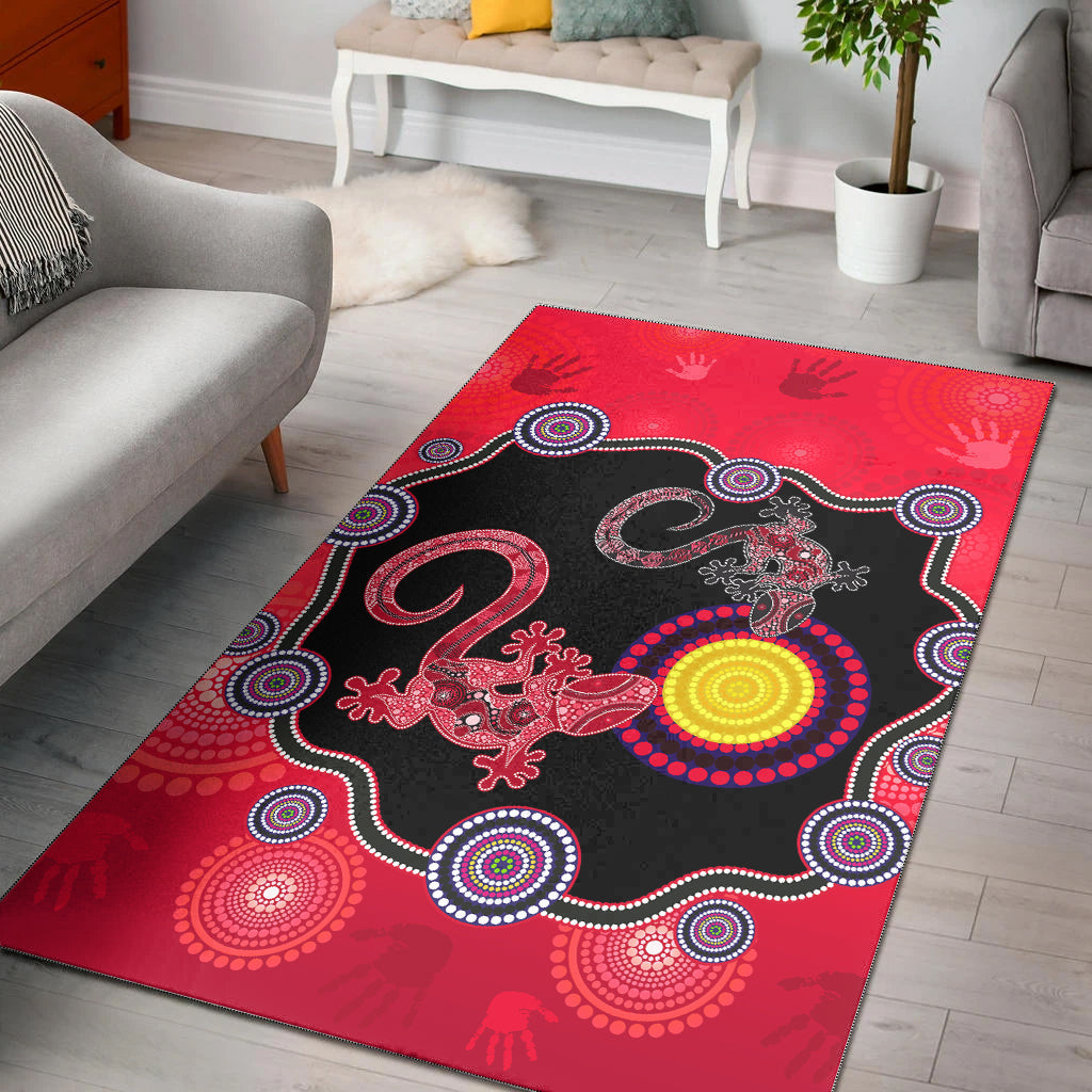 Aboriginal Lizard Area Rug Attracted Australia Version Red - Vibe Hoodie Shop