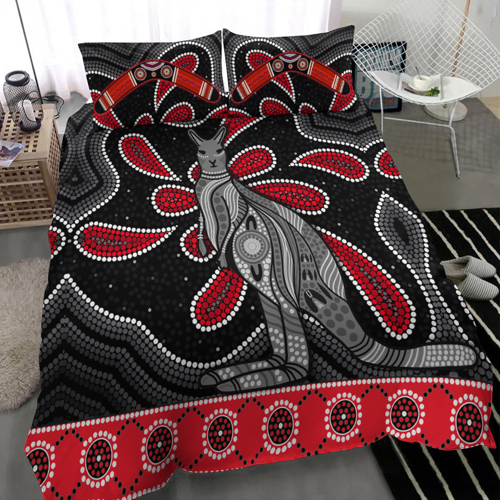 Aboriginal Boomerang Bedding Set Kangaroo Australia Red - Vibe Hoodie Shop