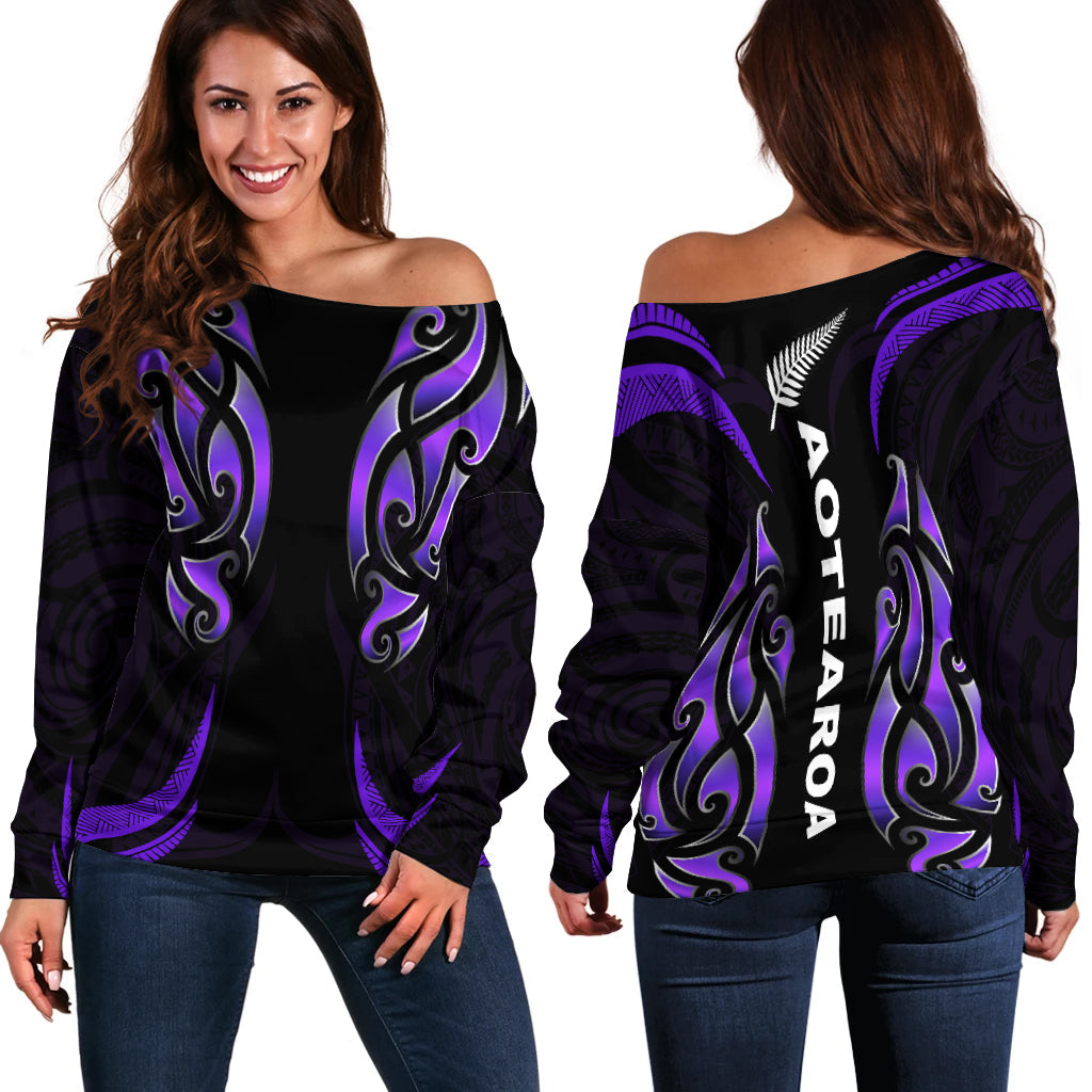 New Zealand Maori Off Shoulder Sweater Simple Love Purple - Vibe Hoodie Shop