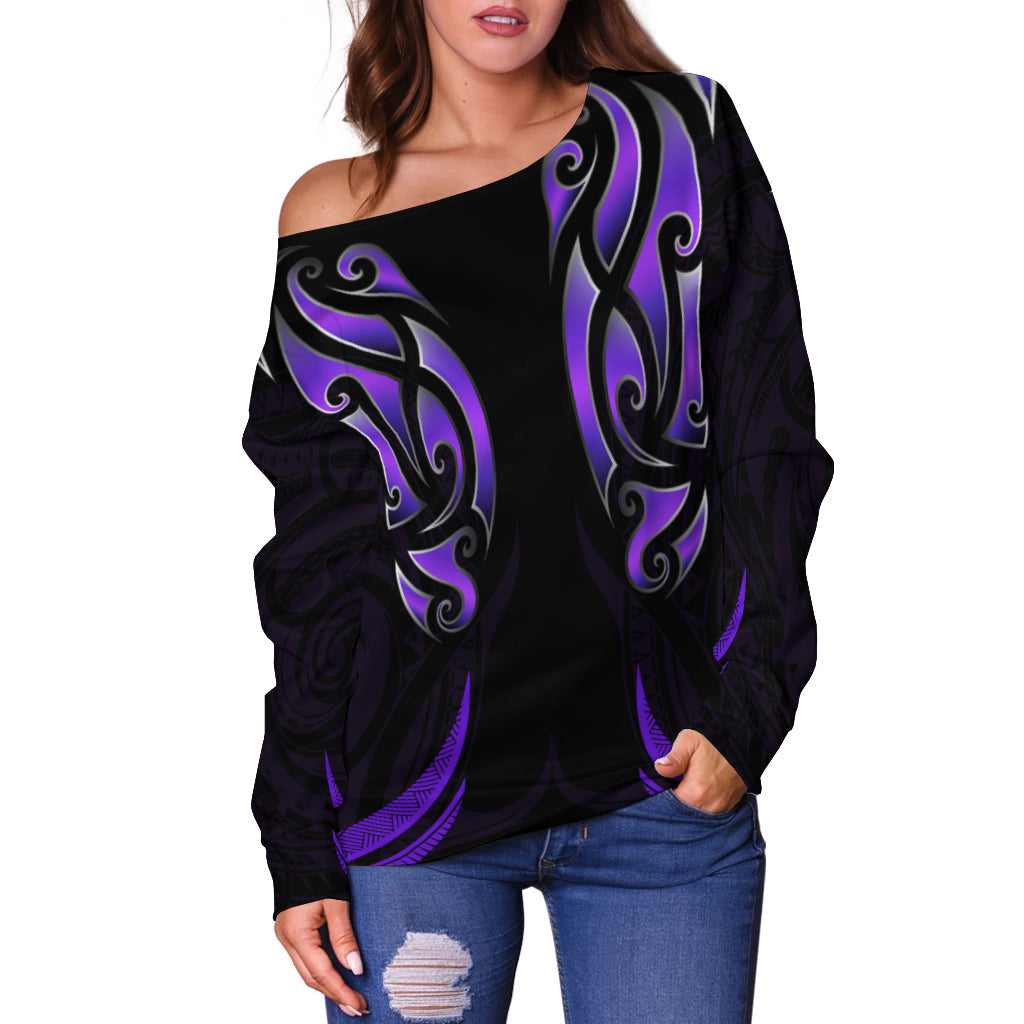 New Zealand Maori Off Shoulder Sweater Simple Love Purple - Vibe Hoodie Shop