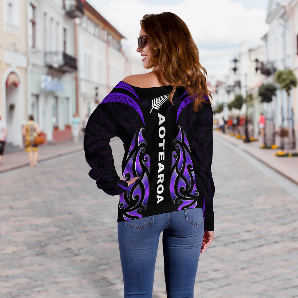 New Zealand Maori Off Shoulder Sweater Simple Love Purple - Vibe Hoodie Shop