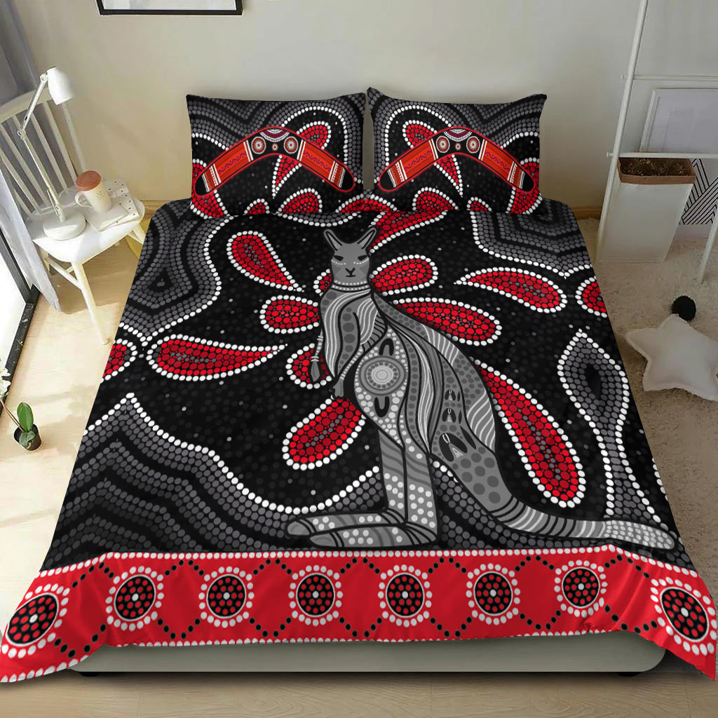 Aboriginal Boomerang Bedding Set Kangaroo Australia Red - Vibe Hoodie Shop