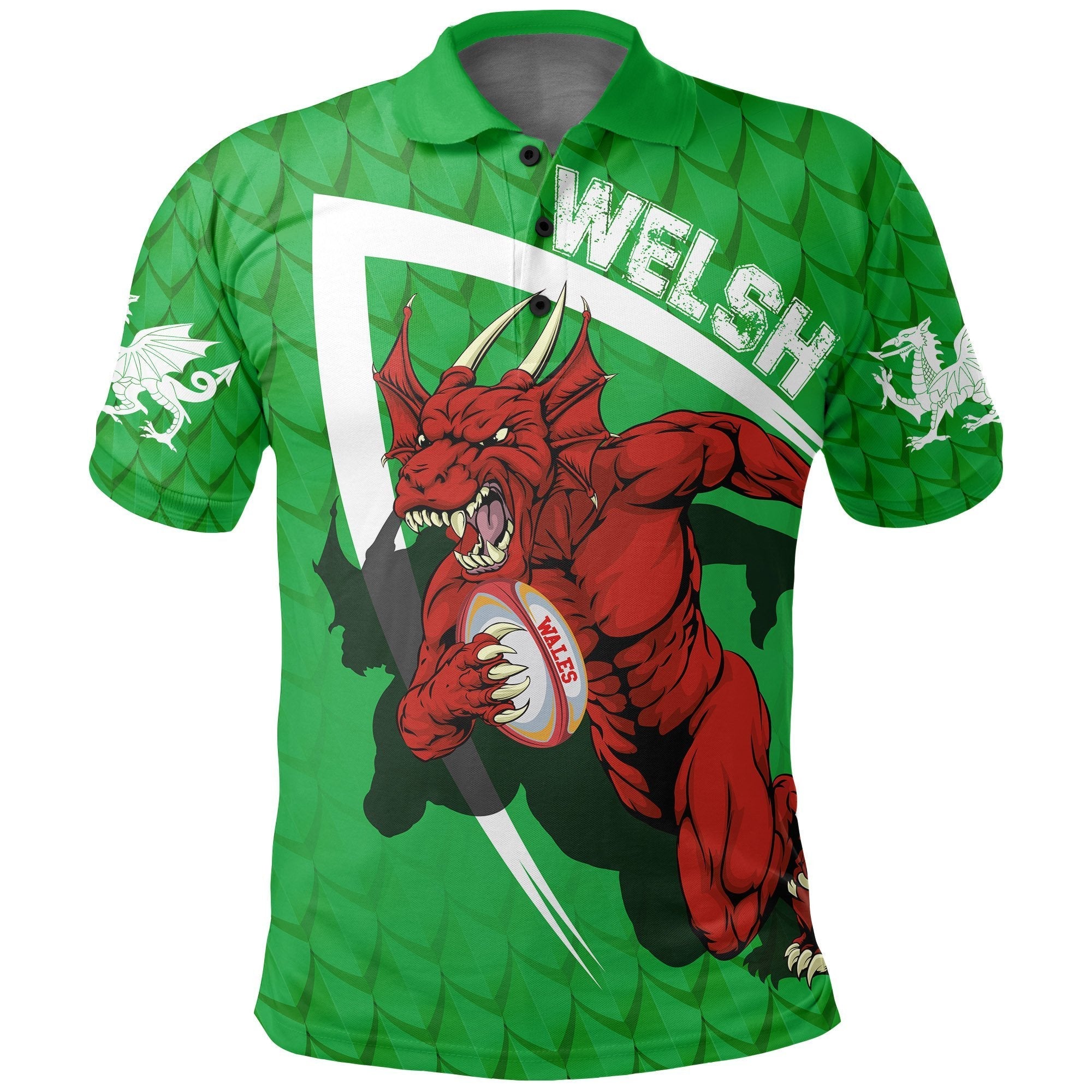 Wales Polo Shirt - Welsh Dragon Rugby Champion - Vibe Hoodie Shop