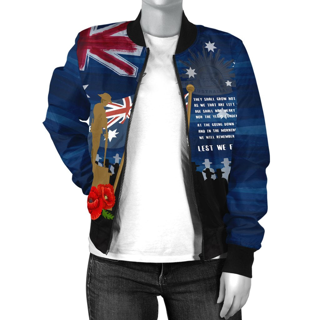 ANZAC Women's Bomber Jacket - Always Remember Australian ANZAC Day - Vibe Hoodie Shop