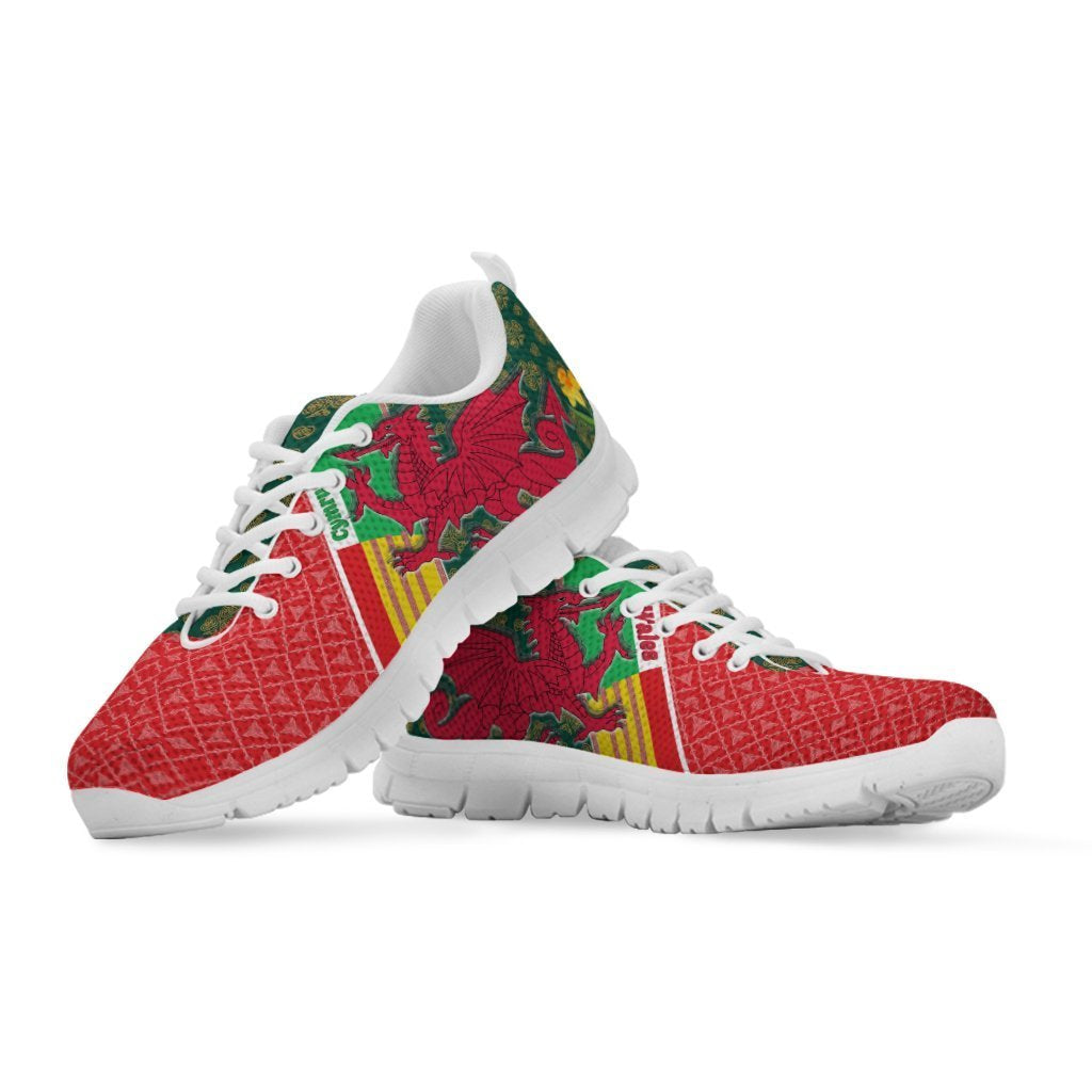 Celtic Wales Sneakers - Cymru Dragon and Daffodils - Vibe Hoodie Shop