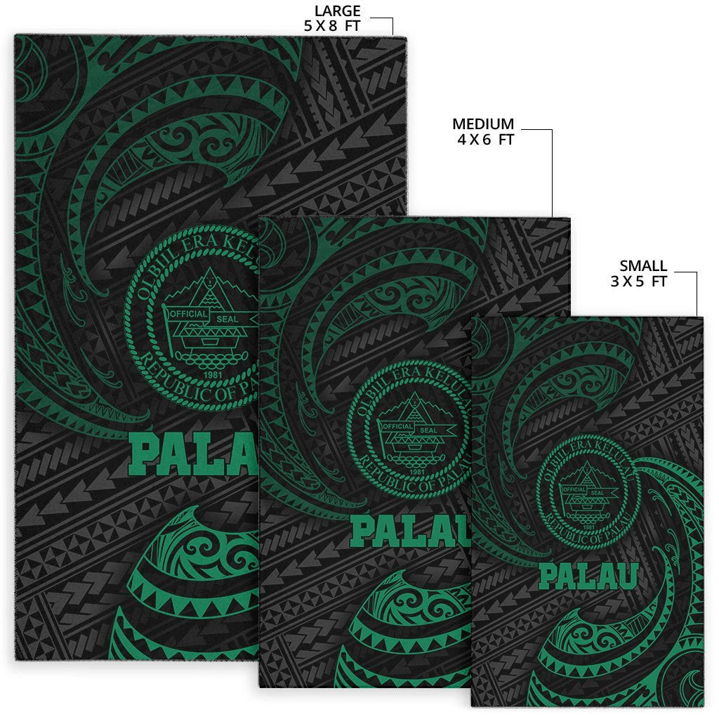 Palau Polynesian Area Rug - Green Tribal Wave - Vibe Hoodie Shop