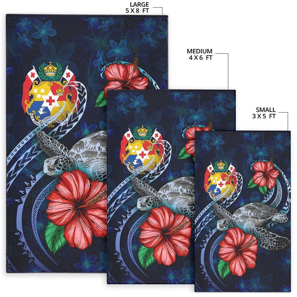 Tonga Polynesian Area Rug - Blue Turtle Hibiscus - Vibe Hoodie Shop