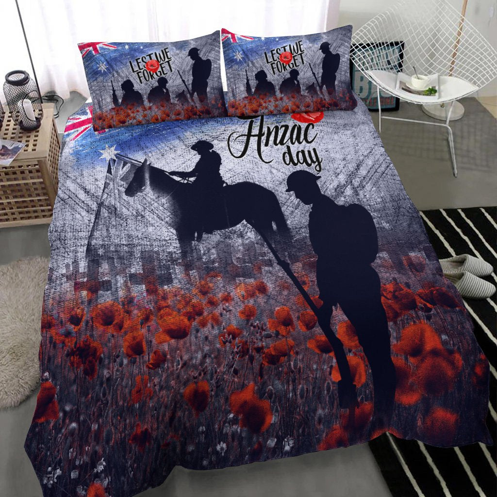 ANZAC Day Bedding Set - Lest We Forget Vintage Poppies - Vibe Hoodie Shop