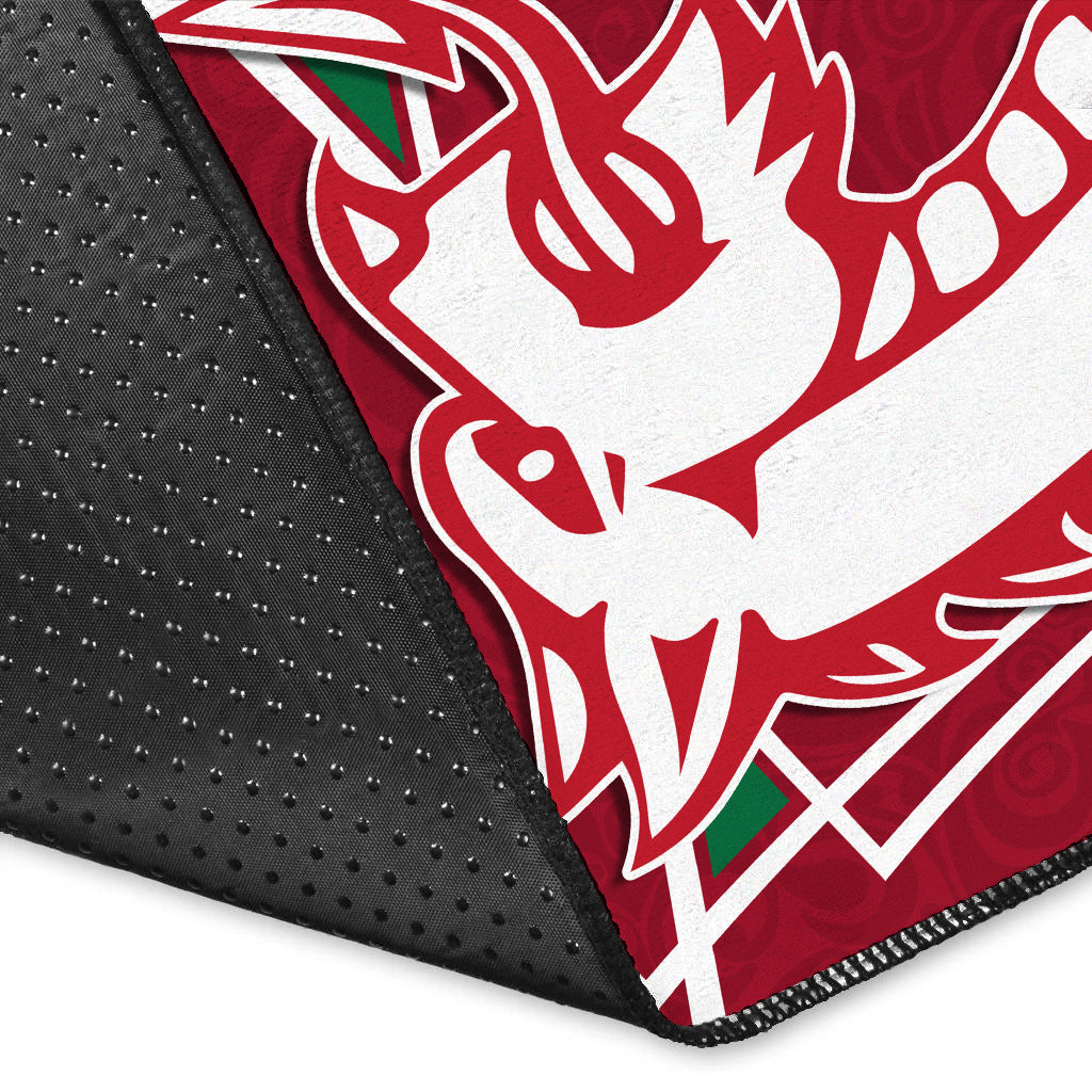 Wales Rugby Area Rug - Celtic Welsh Dragon With Triskelion - - Vibe Hoodie Shop