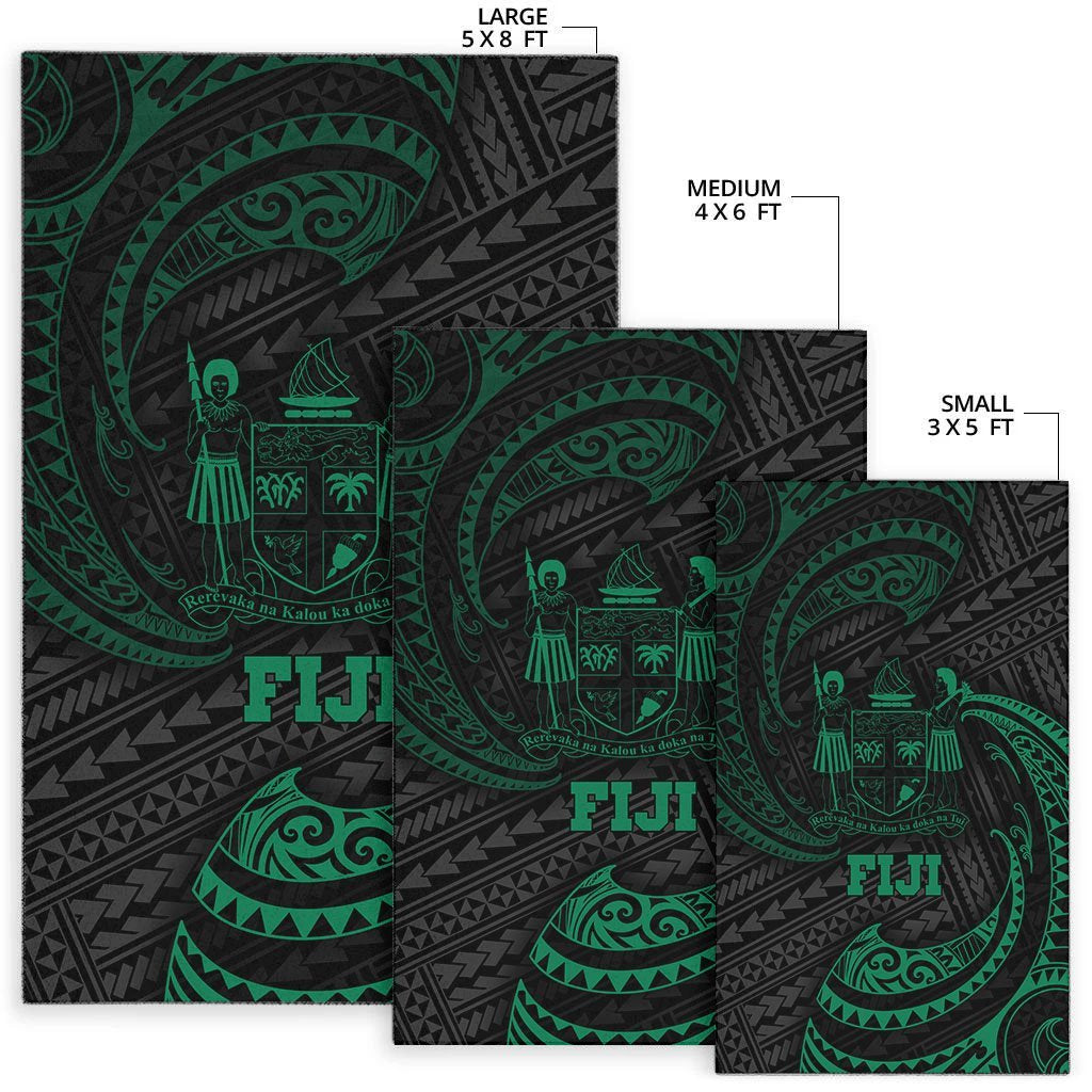 Fiji Polynesian Area Rug - Green Tribal Wave - Vibe Hoodie Shop