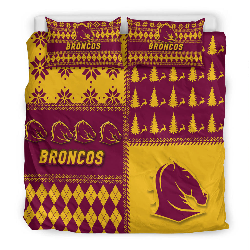 Brisbane Broncos Rugby Christmas 2022 Style Bedding Set - - Vibe Hoodie Shop
