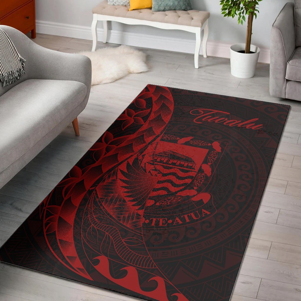 Tuvalu Area Rug - Polynesian Pattern Style Red Color Area Rug - Vibe Hoodie Shop