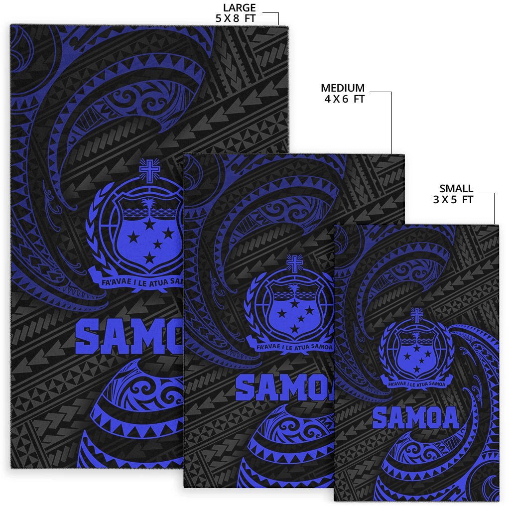 Samoa Polynesian Area Rug - Blue Tribal Wave - Vibe Hoodie Shop