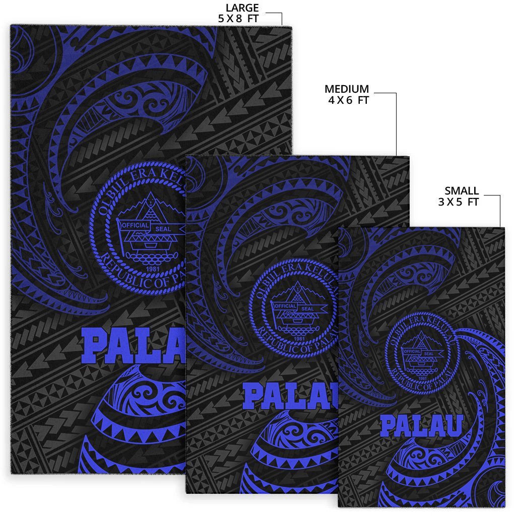 Palau Polynesian Area Rug - Blue Tribal Wave - Vibe Hoodie Shop