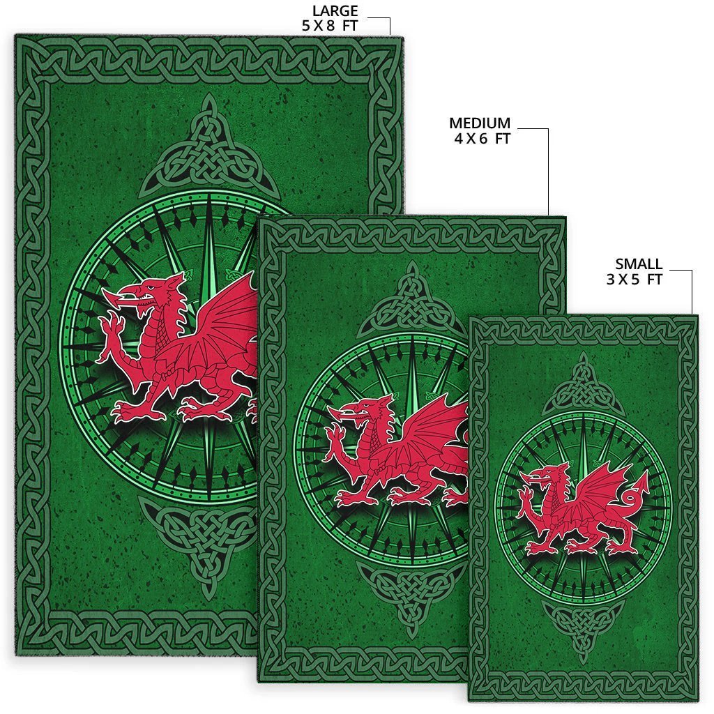 Wales Celtic Area Rug - Celtic Compass With Welsh Dragon - Vibe Hoodie Shop