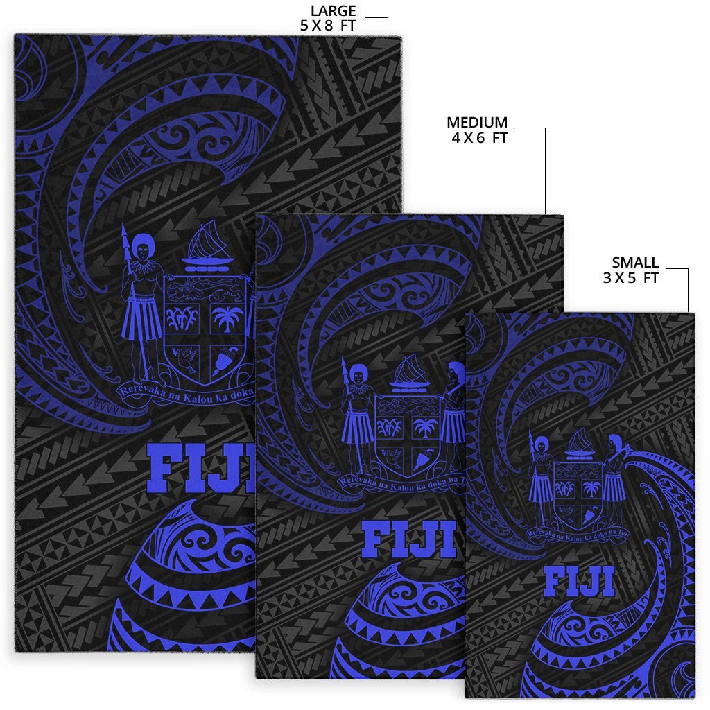 Fiji Polynesian Area Rug - Blue Tribal Wave - Vibe Hoodie Shop