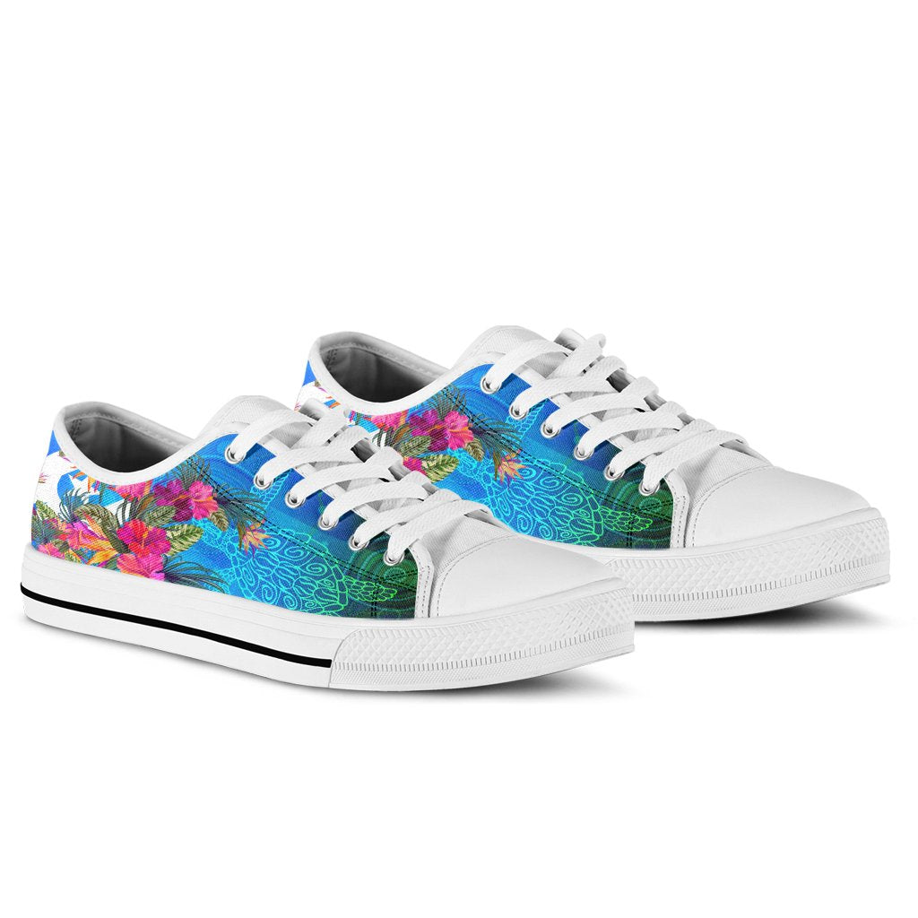 Low Top Shoes - Torres Strait Blue Sea With Hibiscus - Vibe Hoodie Shop