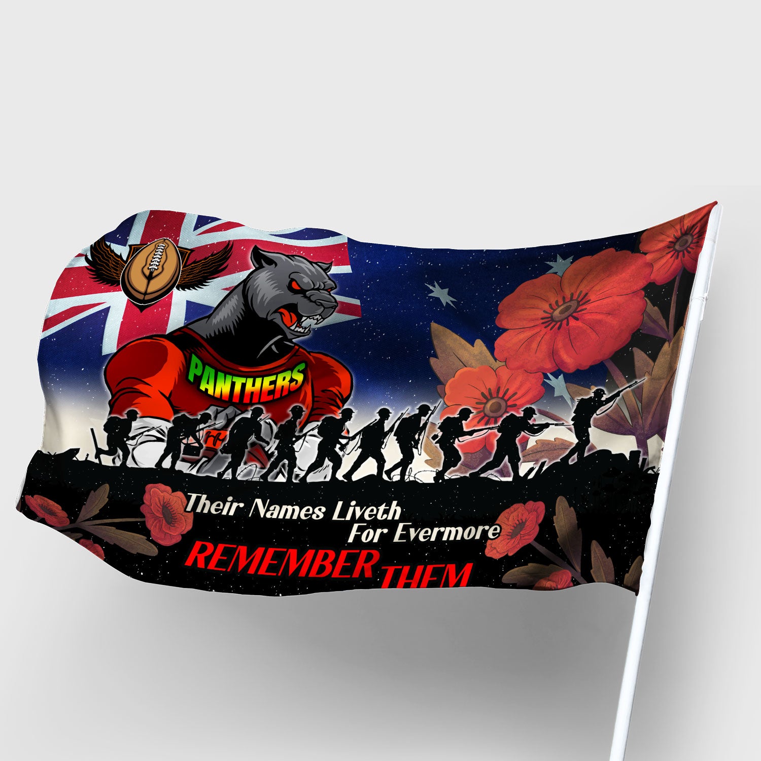 Panthers Rugby Flag - REMEMBER THEM Red Poppy Flowers Flag - Vibe Hoodie Shop