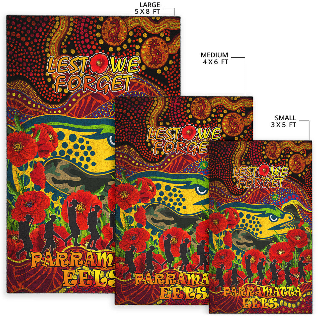 Eels Rugby Aboriginal ANZAC Day Custom Area Rug - Lest We Forget Eels With Poppy Flower LT10 - Vibe Hoodie Shop