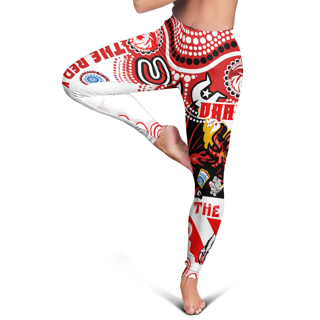 St. George Rugby Indigenous Leggings - The RED V With Aboriginal And Torres Strait Islander Culture Leggings - Vibe Hoodie Shop