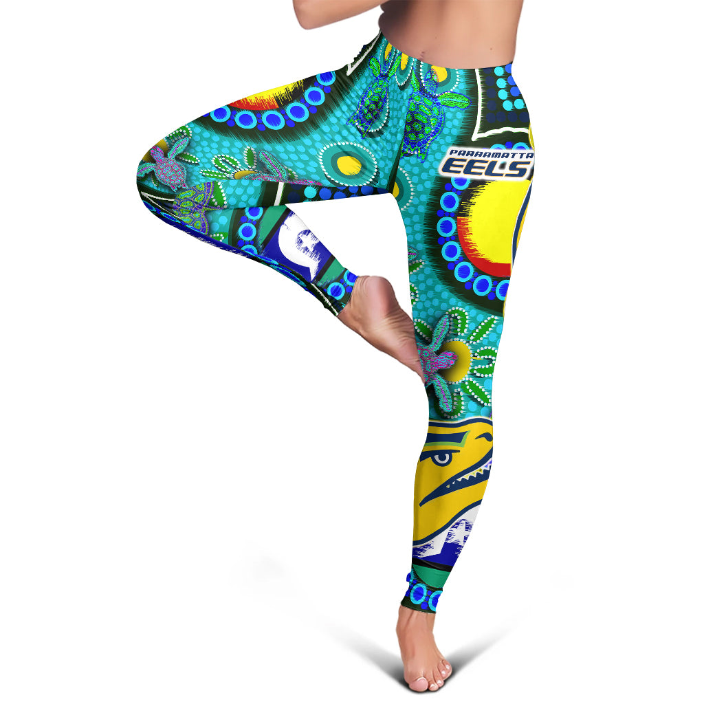 Eels Rugby Leggings - Indigenous Eels With Aboriginal and Torres Strait Islander Flag Leggings - Vibe Hoodie Shop