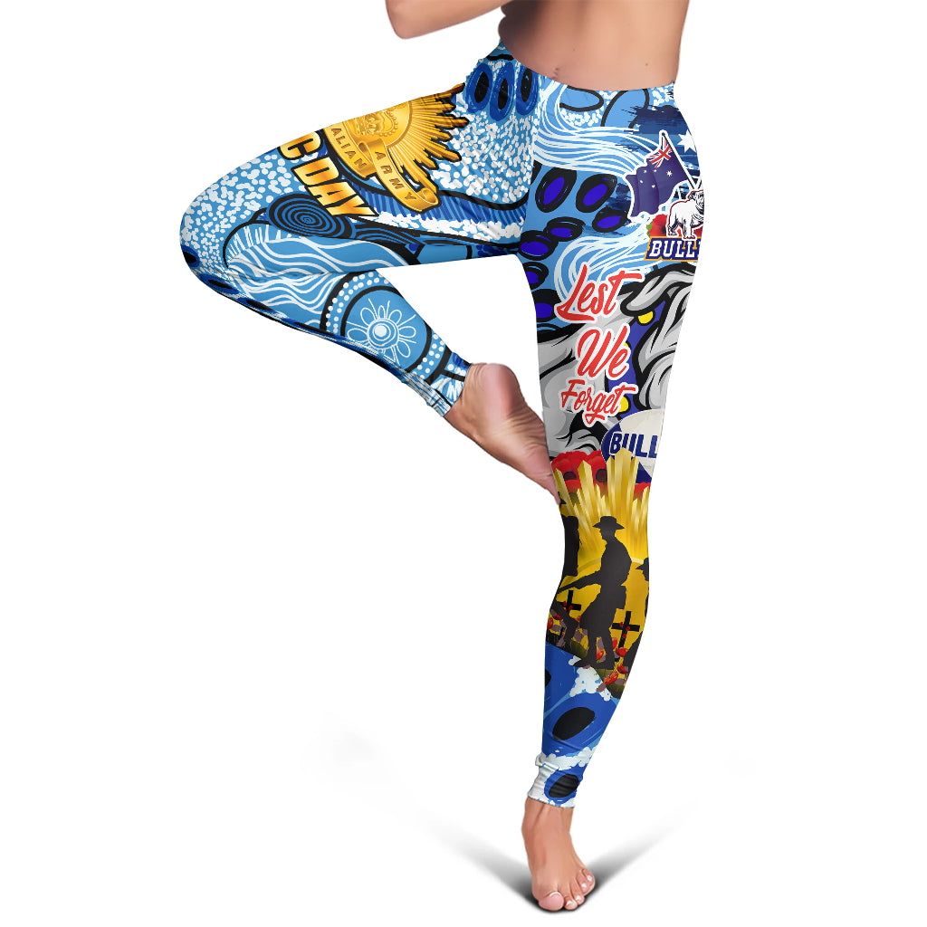 Bulldogs Rugby Australia And NZ Anzac Day Leggings - Lest We Forget Bulldogs With Rugby Ball And Aboriginal Patterns Leggings - Vibe Hoodie Shop