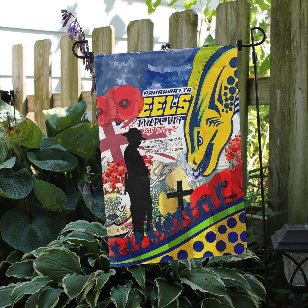 Eels Rugby Anzac Day Flag - Custom Remembrance Eels With Anzac Poppy Watercolour Style Flag - Vibe Hoodie Shop