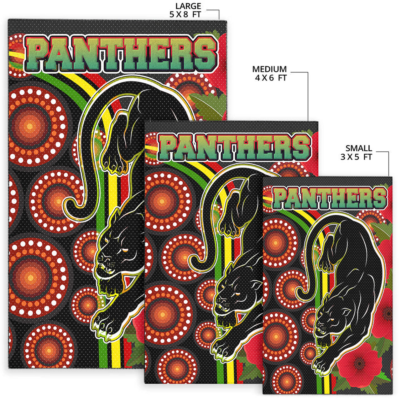 Panthers Rugby Area Rug - Aboriginal Panthers ANZAC Day Panther With Poppy Flower Area Rug RLT12 - Vibe Hoodie Shop