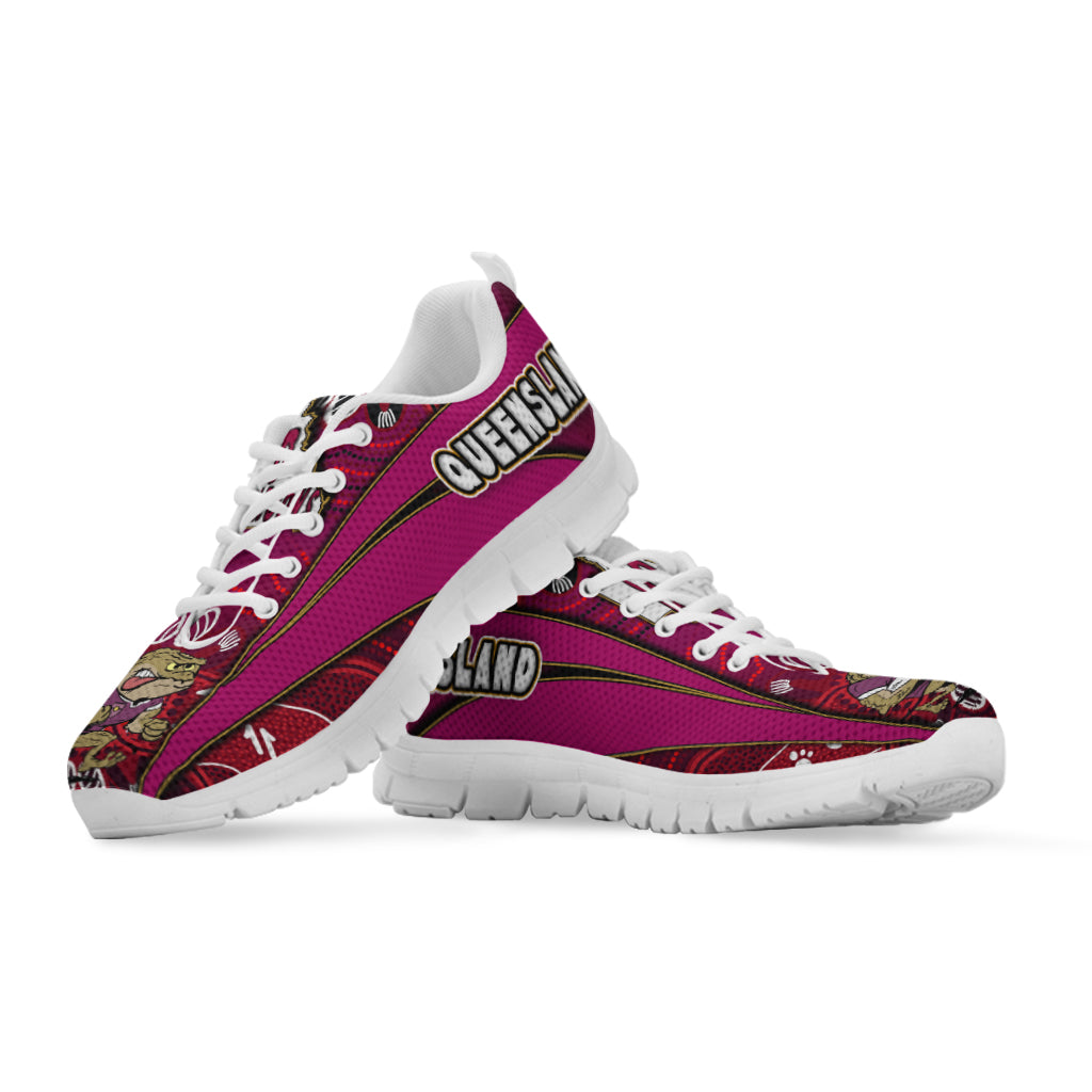 Queensland Rugby League Sneakers - Queensland Maroons Mascot Aboriginal Art STATE OF ORIGIN High Sneakers - Vibe Hoodie Shop