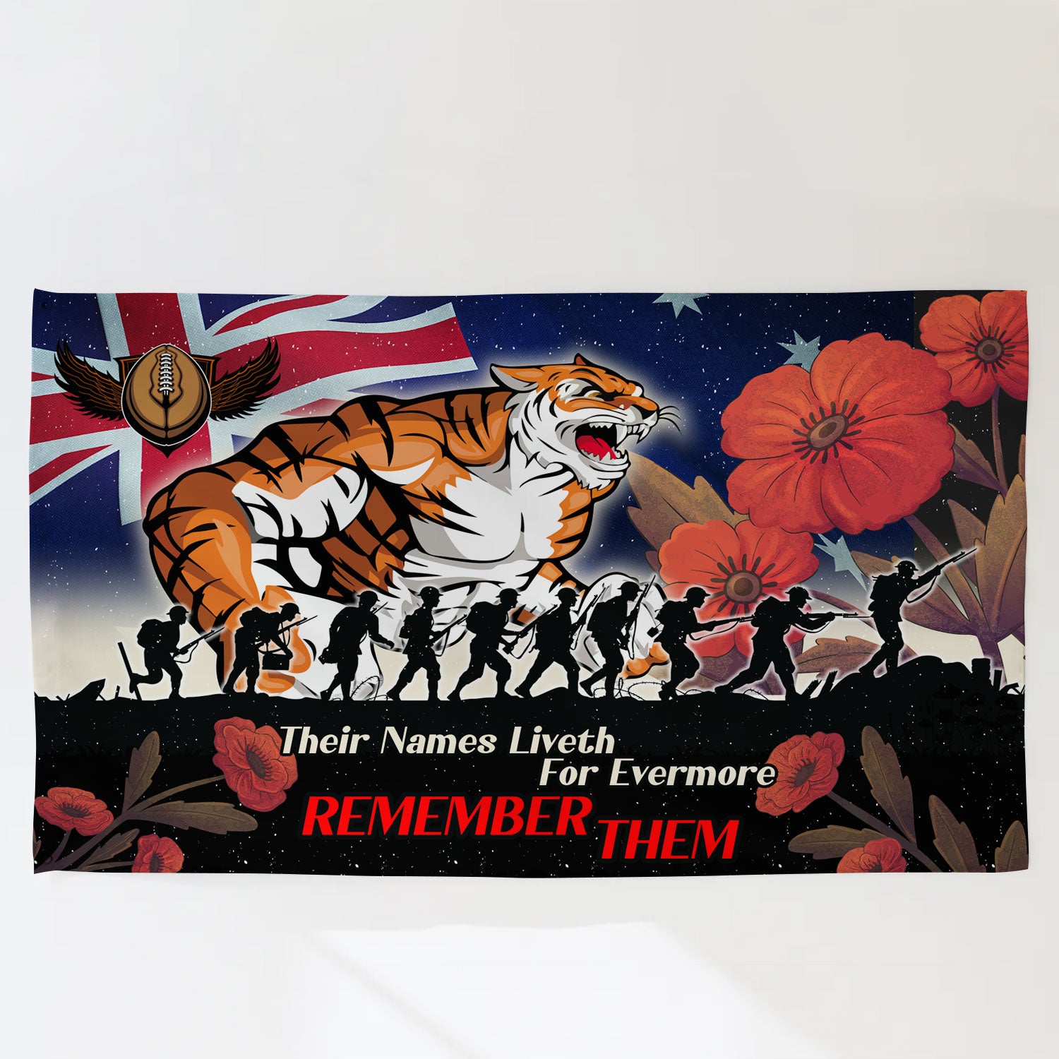 Tigers Rugby Flag - REMEMBER THEM Red Poppy Flowers Flag - Vibe Hoodie Shop