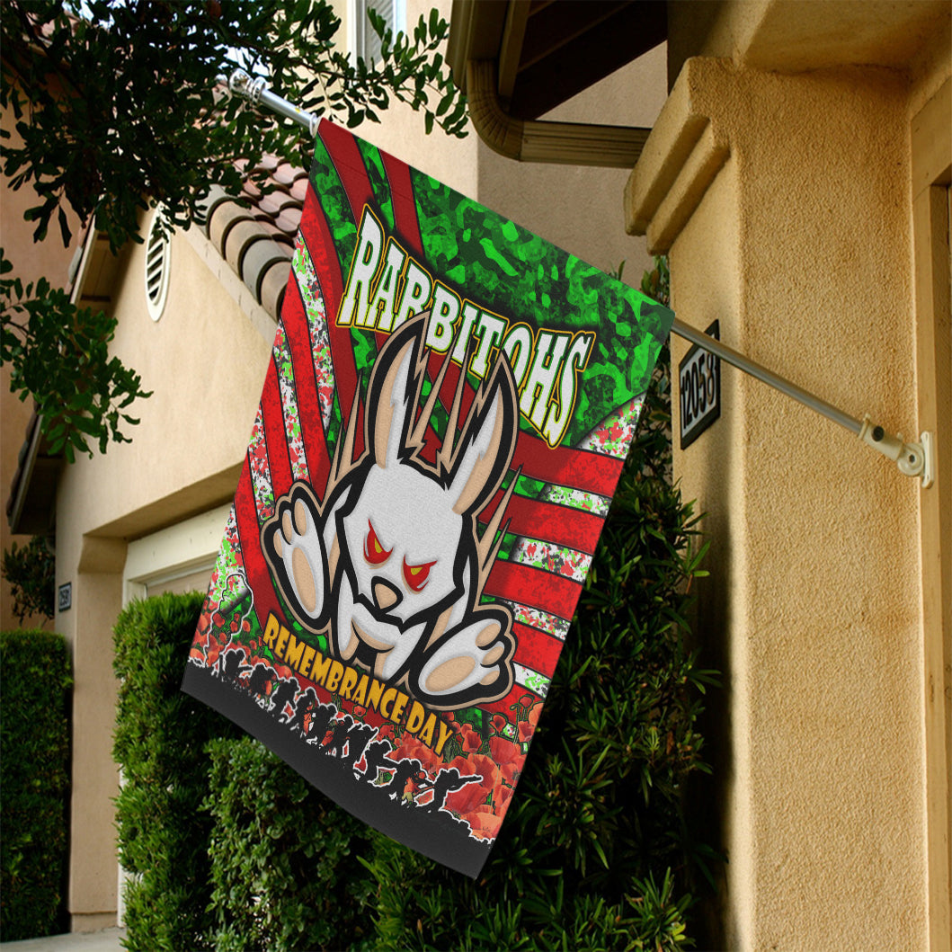 Rabbitohs Rugby Flag - Rabbitohs Remembrance Day And Poppies Flag - Vibe Hoodie Shop