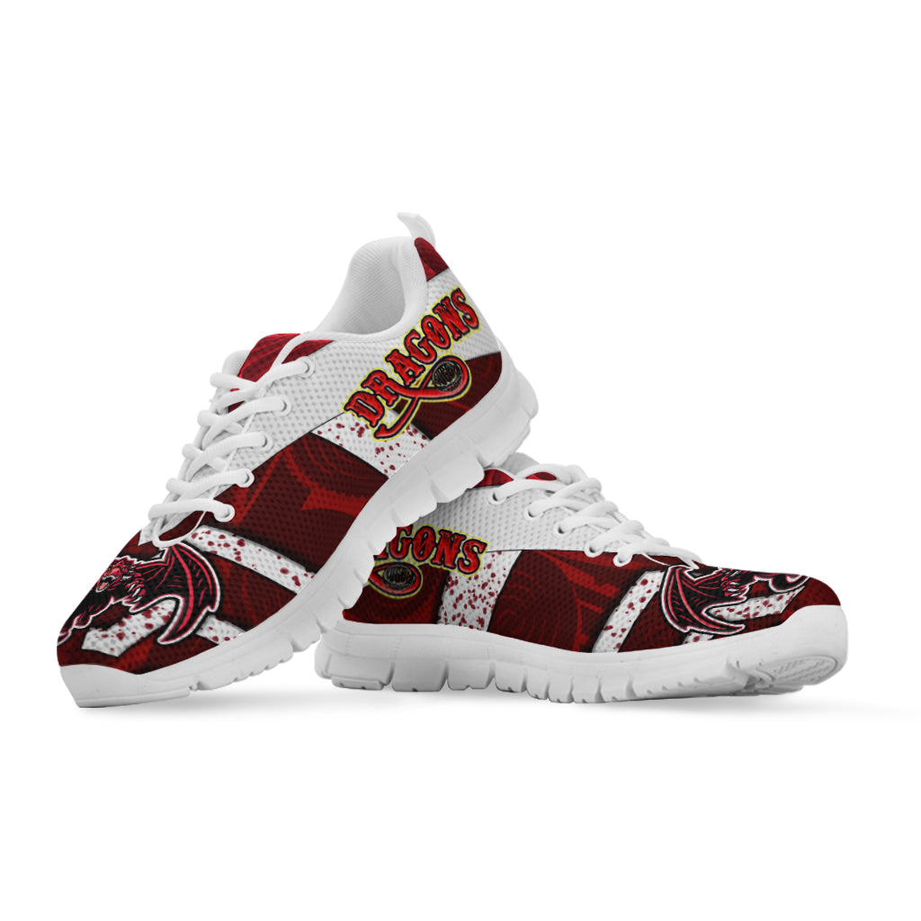 St. George Rugby Sneakers - Dragons With Rugby Ball Aboriginal Patterns Sneakers - Vibe Hoodie Shop