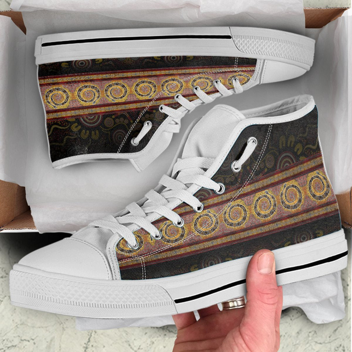 aboriginal-high-top-snake-dot-panting-art
