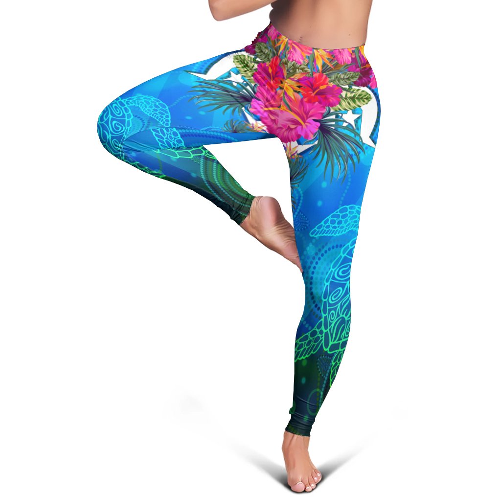 Leggings - Torres Strait Blue Sea With Hibiscus - Vibe Hoodie Shop