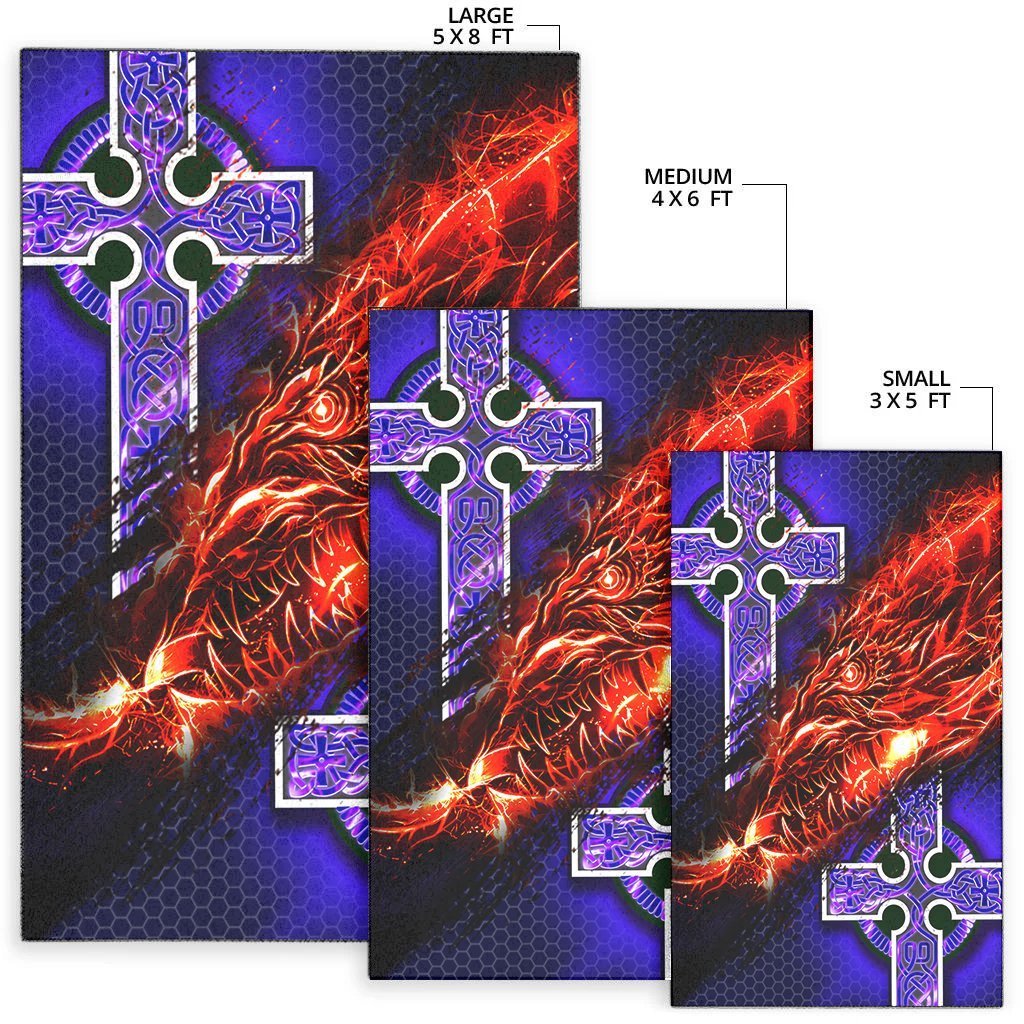 Celtic Area Rug - Fire Dragon And Water Cross Style - Vibe Hoodie Shop