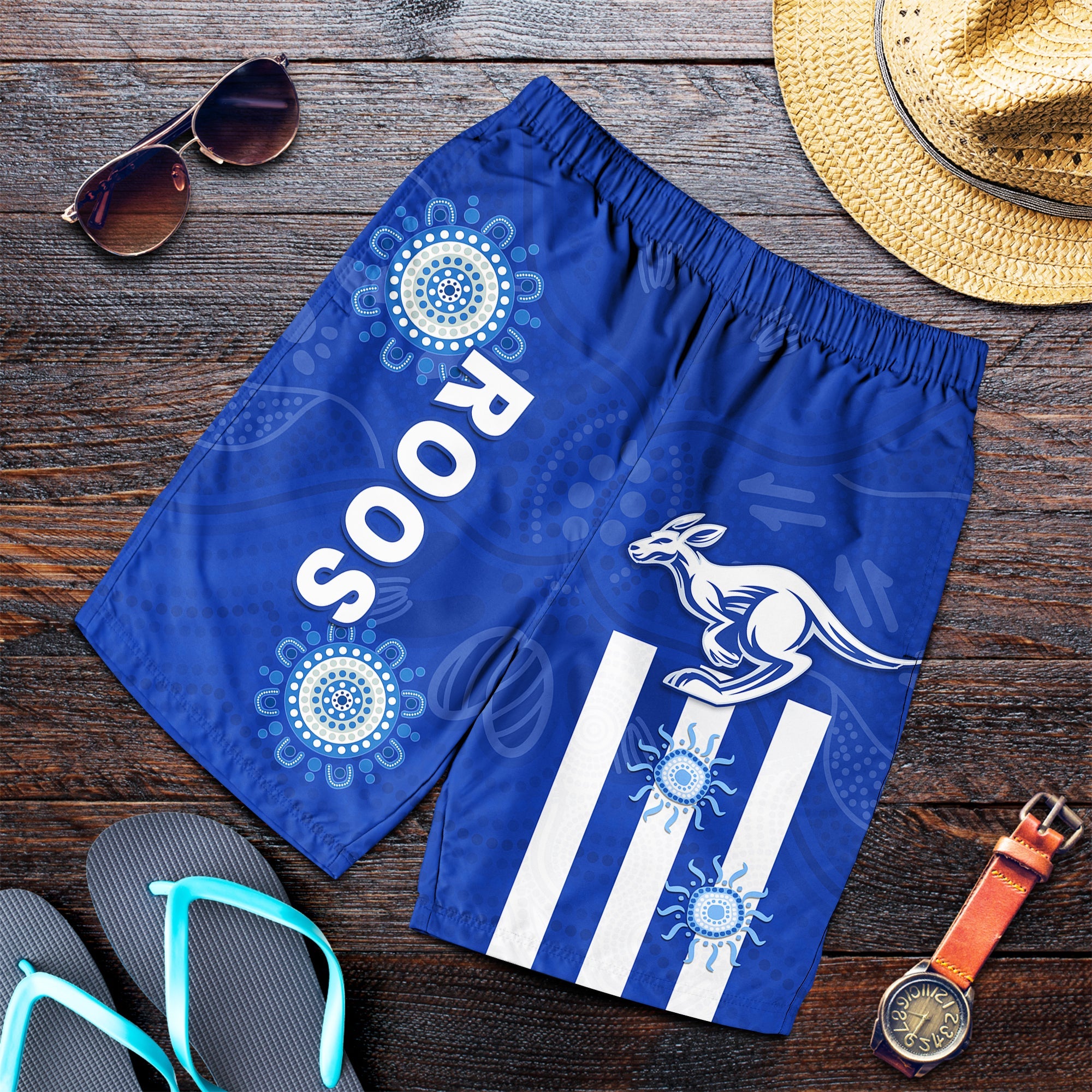 Roos Football North Melbourne Men Shorts Simple Indigenous - Vibe Hoodie Shop