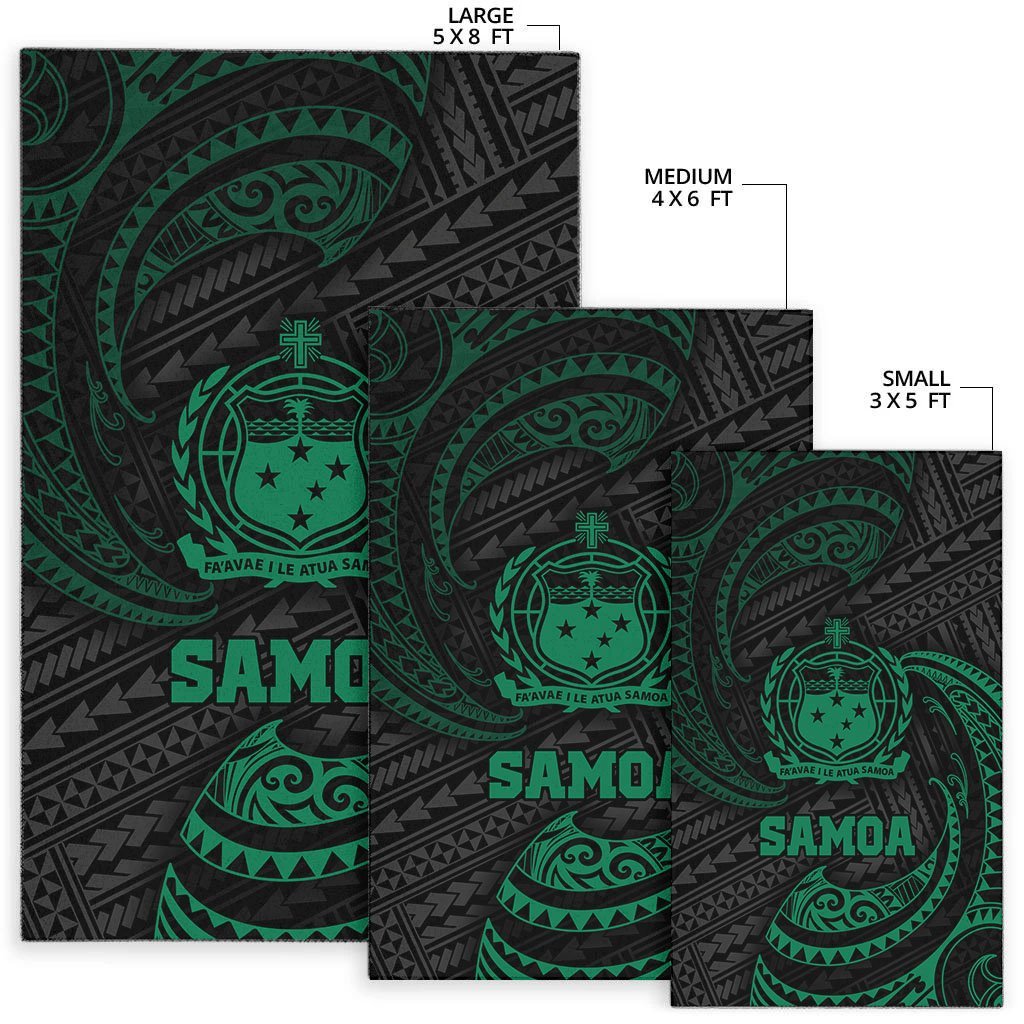 Samoa Polynesian Area Rug - Green Tribal Wave - Vibe Hoodie Shop